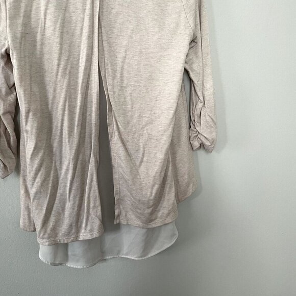 Moa Moa beige white top cardigan sweater collared rayon shirt classic business - Picture 6 of 6